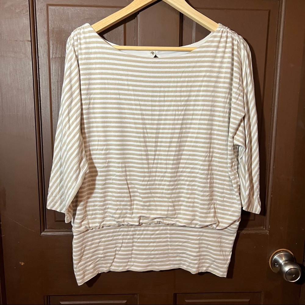 Striped White House Black Market Fitted Blouson Top - Medium